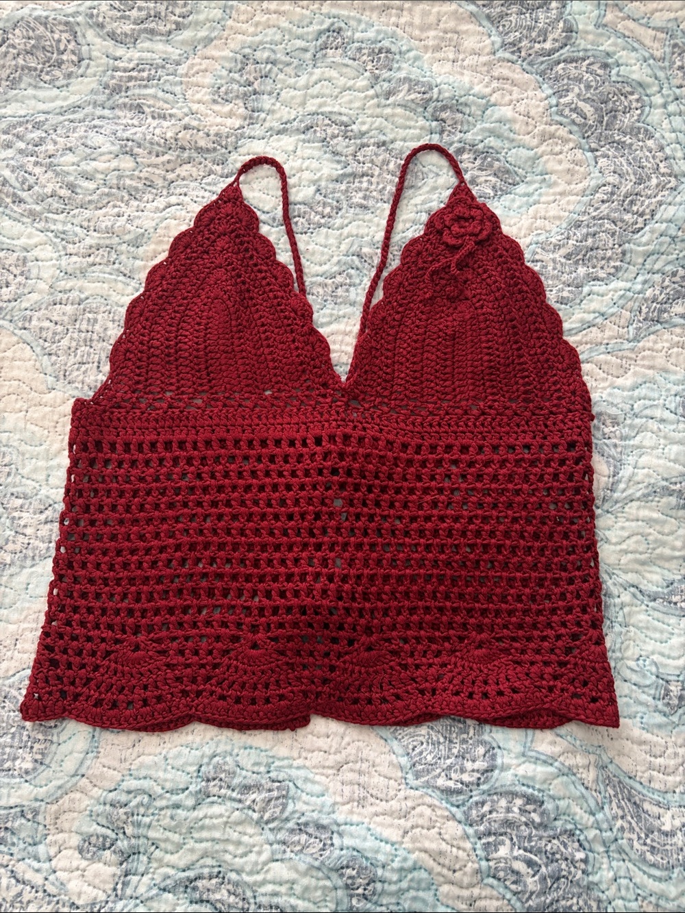 Edikted Red Crochet V-Neck Top